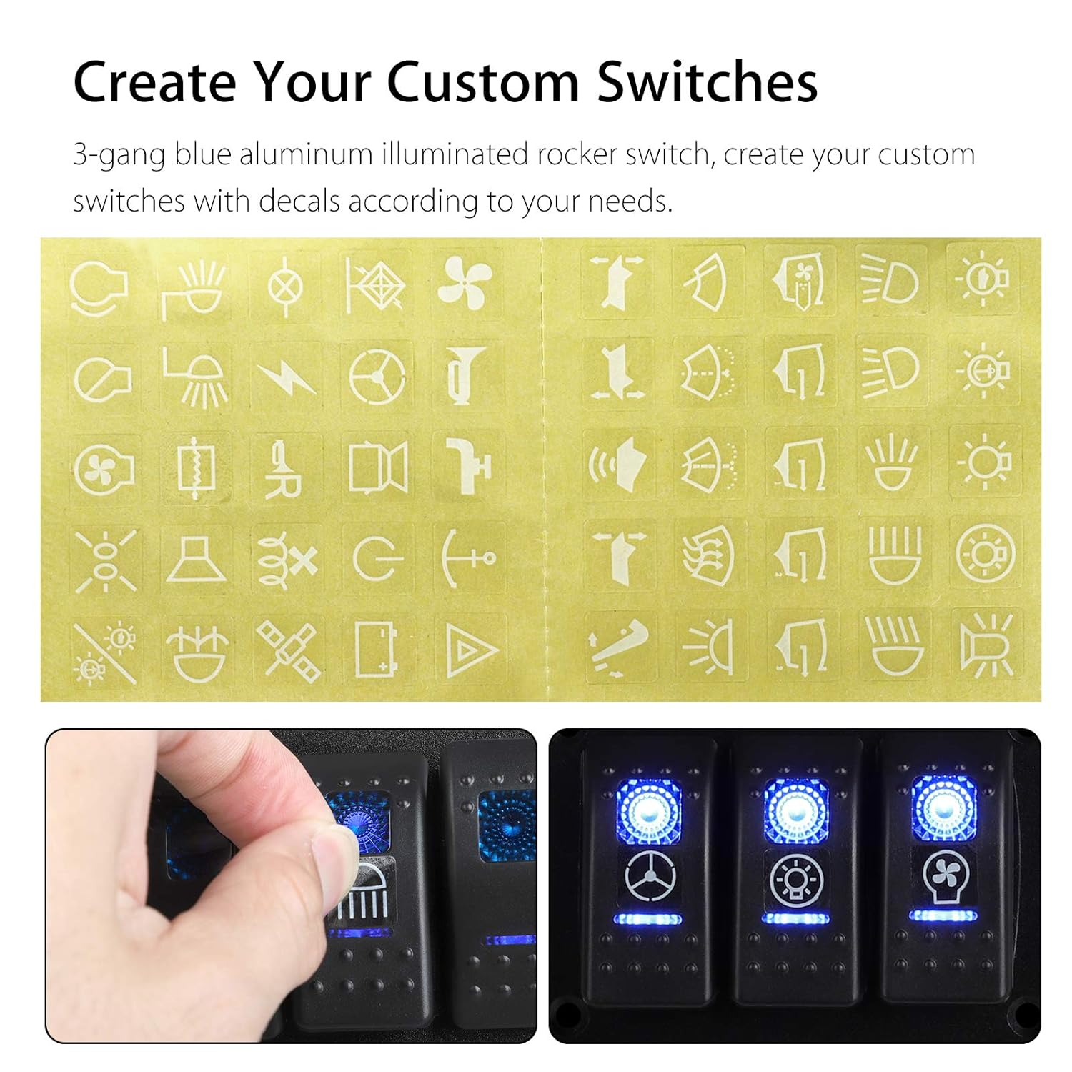 Pre-Wired Rocker Switch Aluminum Panel 6 Gang Toggle Switches Dash 5 Pin ON/Off 2 LED Backlit for Boat Car Marine