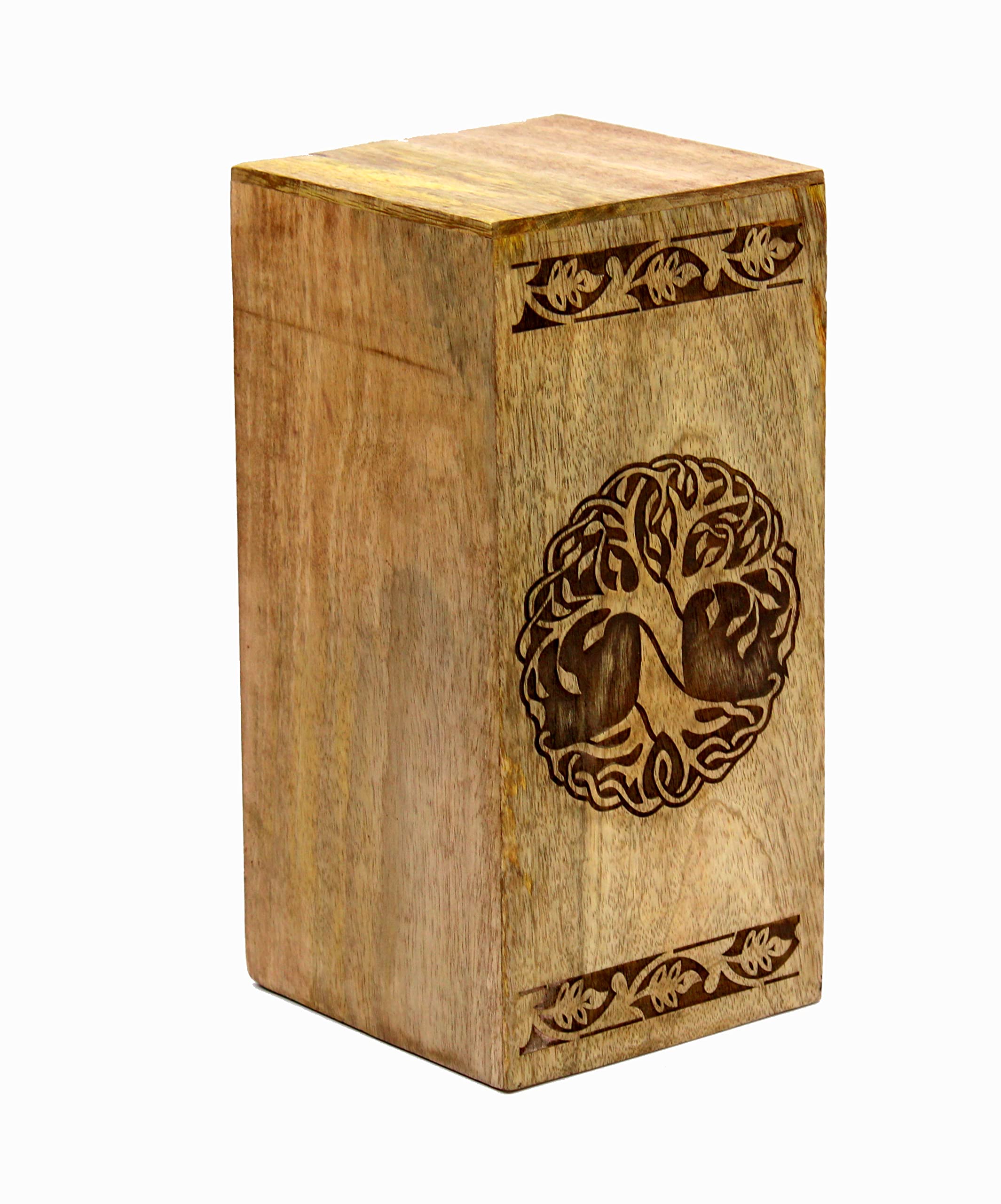 ESPLANADE Wooden Cremation Urn | Tree of Life Engraved | Beige - 10" Inches