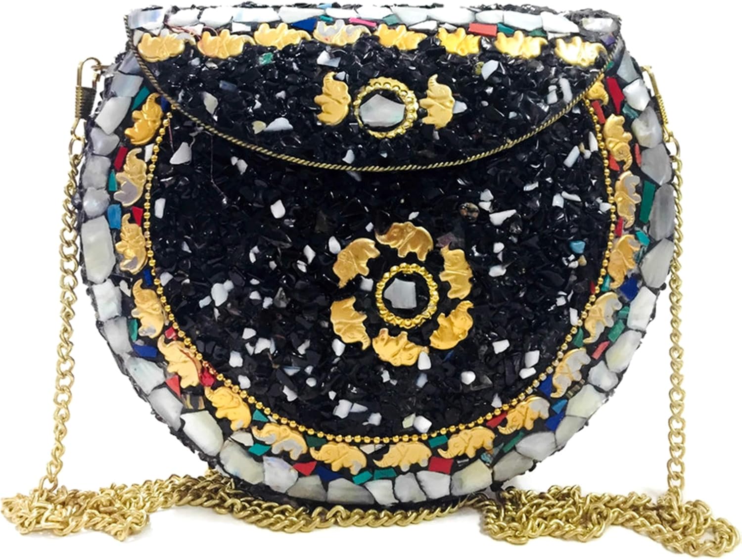 black sling bag with metal chain