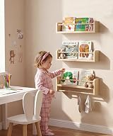 Mazjoaru 40cm Nursery Shelves Set of 3 Pine Wood Wall Shelves view 7