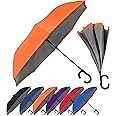 STROMBERGBRAND UMBRELLAS The ViceVersa 46 Inch Large Windproof Inverted Umbrella with C Handle, Self Standing Upside Down Reverse Umbrella For Men and Women, Hands Free Stick Umbrella