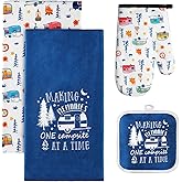 CHENGU 4 Pcs Camping Dish Towels Pot Holders Oven Mitts Set Making Memories One Campsite at a Time RV Kitchen Towels Soft Absorbent Pot Holder Oven Mitt Dish Cloths Hand Towels