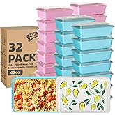 Moiturti 32 Pack 42 oz Meal Prep Containers, Reusable Plastic Food Prep Storage Containers with Printed Lids, Stackable, Leakproof, Microwave & Freezer & Dishwasher Safe,To Go Take Out Box, Avocado