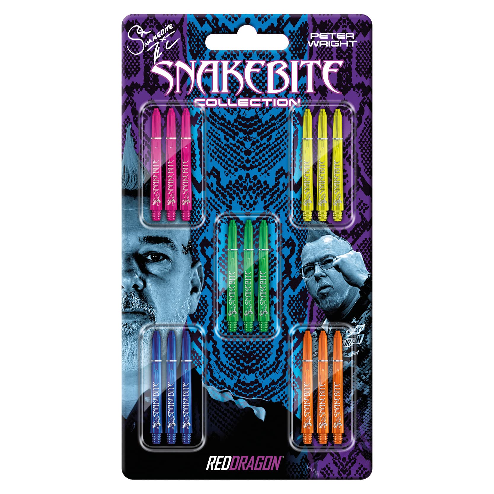 RED DRAGON Peter Wright Snakebite VRX Dart Shaft Collection 5 Sets Per Pack (15 shafts in Total)