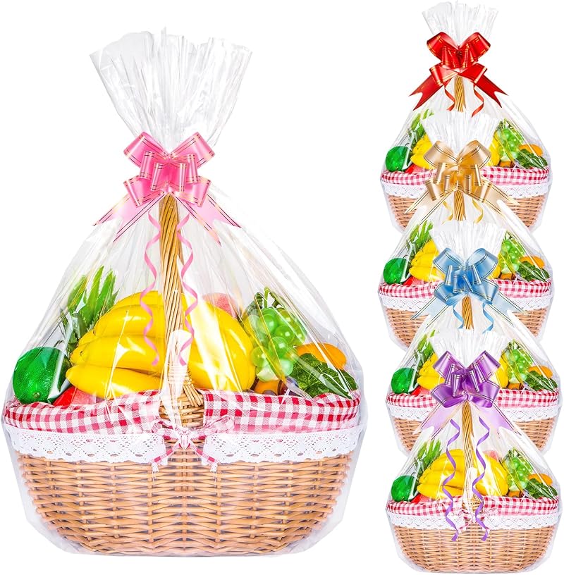 HCSSZ Large Cellophane Hampers Bags with Pull Bows 10 Pack 20.5 x 27.6 in