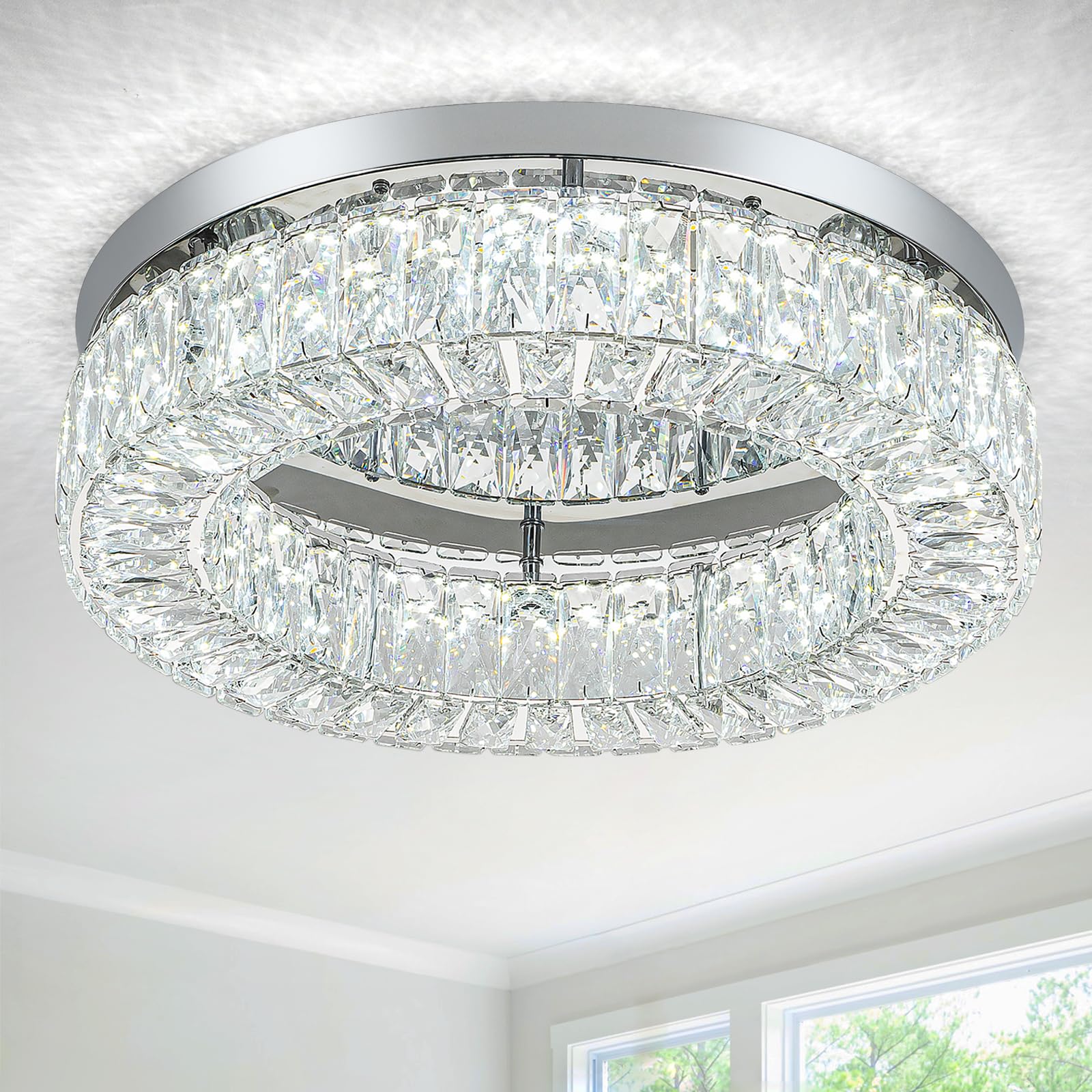 HOPGGIE 18 Inch Crystal Chandelier LED Ceiling