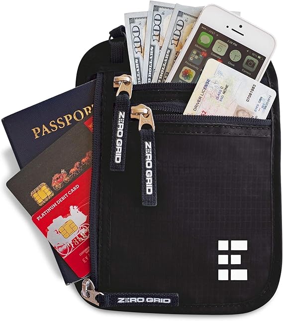 Zero Grid Neck Wallet w/RFID Blocking Concealed Travel Pouch