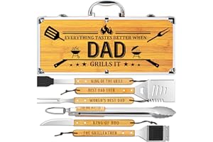 LEWARAN Fathers Day Dad Gifts from Daughter Son, Grilling Gift Heavy Duty Wooden BBQ Grilling Accessories Kit for Backyard, Thick Stainless Steel Grill Utensils with Non-Slip Handle Tools in Portable Bag