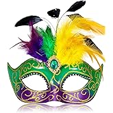 MYSEUNI 2025 Masquerade Mask for Women with Feathers - Venetian Masquerade Mask for Carnival Ball, Mardi Gras, Prom