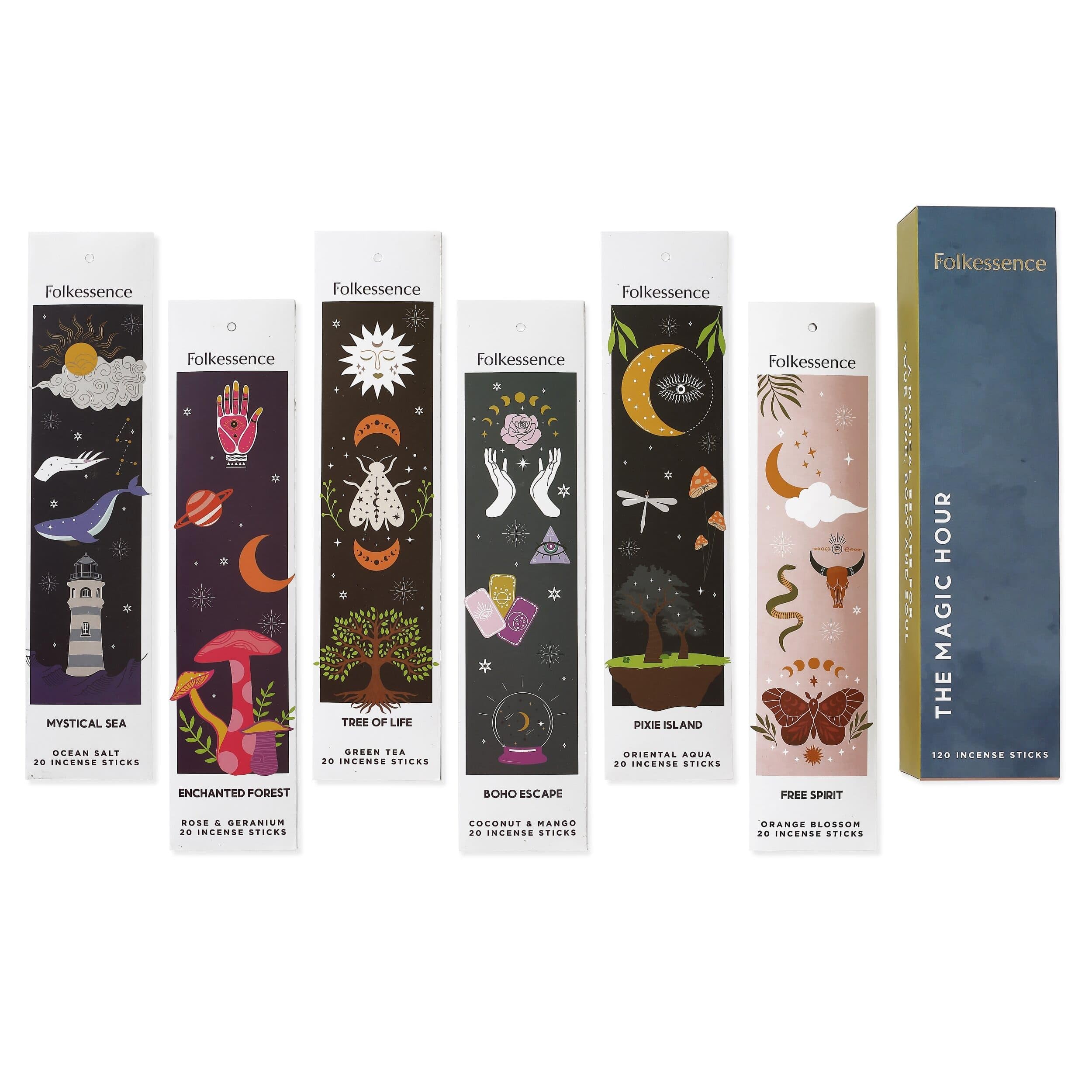 Folkulture Incense Sticks (120 Sticks) | Set of 6 Premium Incense For Relaxation, Aromatherapy, Home| No Charcoal, Organic, Non Toxic, 45 Mins, Long Burning Coconut, Mango, Orange Insence-Sticks — image 1