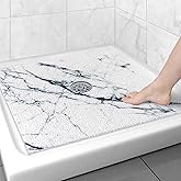 Square Shower Mat Non Slip: 31x31 Inch Shower Floor Mat with Drain Hole in Middle, Super Soft and Comfortable PVC Loofah Massage Bath Mat for Shower, Anti Slip Shower Stall Mat, Quick Drying