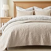 EVERGRACE 100% Cotton Paisley Quilt Set, King Size 3 Piece Set – Prewashed Lightweight Bedspread with 2 Shams, Soft & Breathable Matelasse Coverlet for All-Season Comfort, Flax Beige