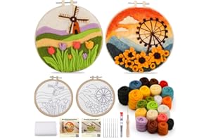 QMNNMA Needle Felting Kit for Beginners, Needle Felt Painting Kit with Picture Frame, Foam Pad, Felt Cloth, and Instructions, Flowers Wool Felting Kit Used for Home Decoration, Art Craft