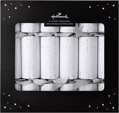 Hallmark Luxury Silver White Christmas Crackers Pack of 6 in 1 Design