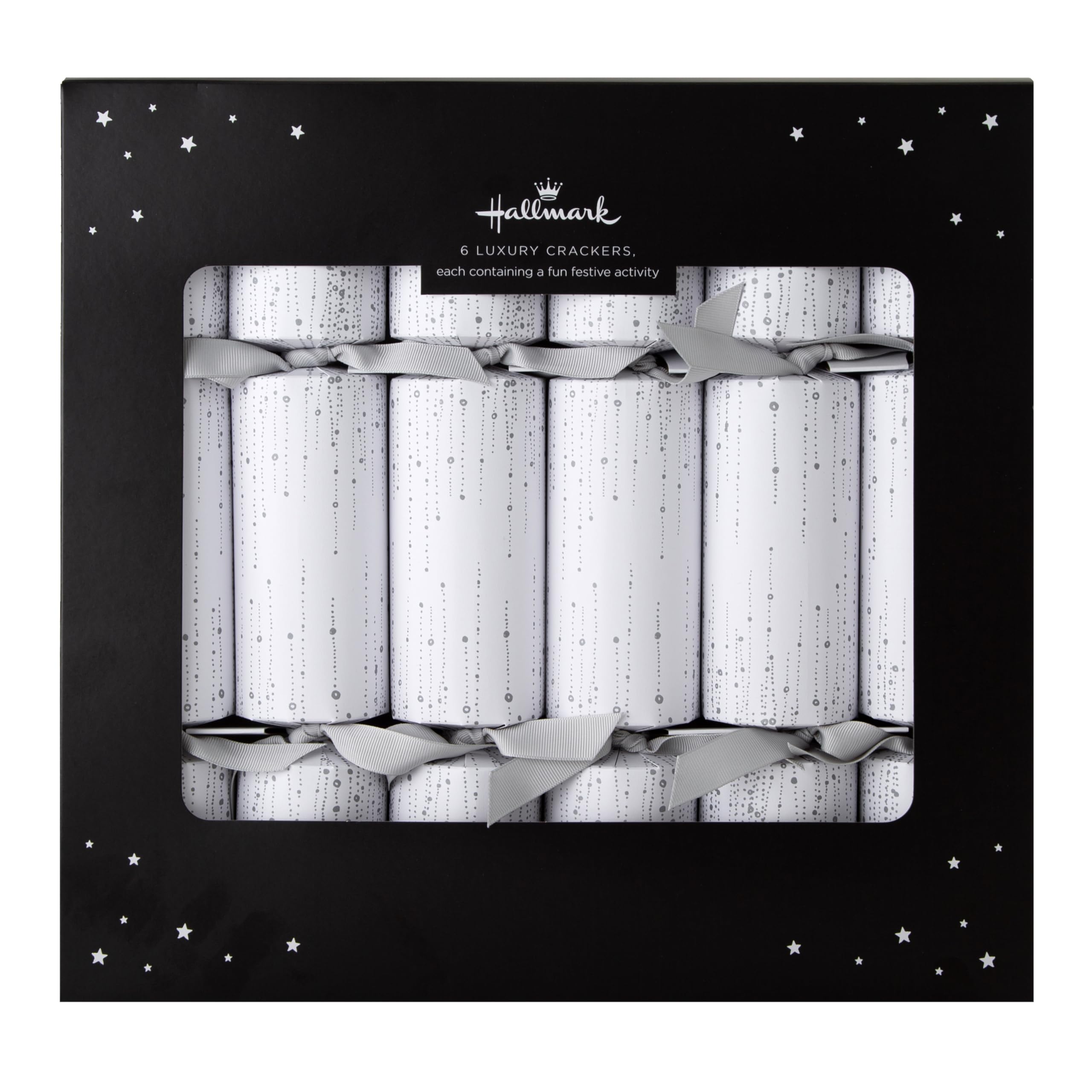 Hallmark Luxury Silver & White Christmas Crackers, Pack of 6 in 1 Design