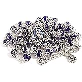Needzo Blue Our Lady of Grace Rosary, Double Capped Glass Beads with Metal Crucifix, Catholic Gifts for Women, 23.5 Inches