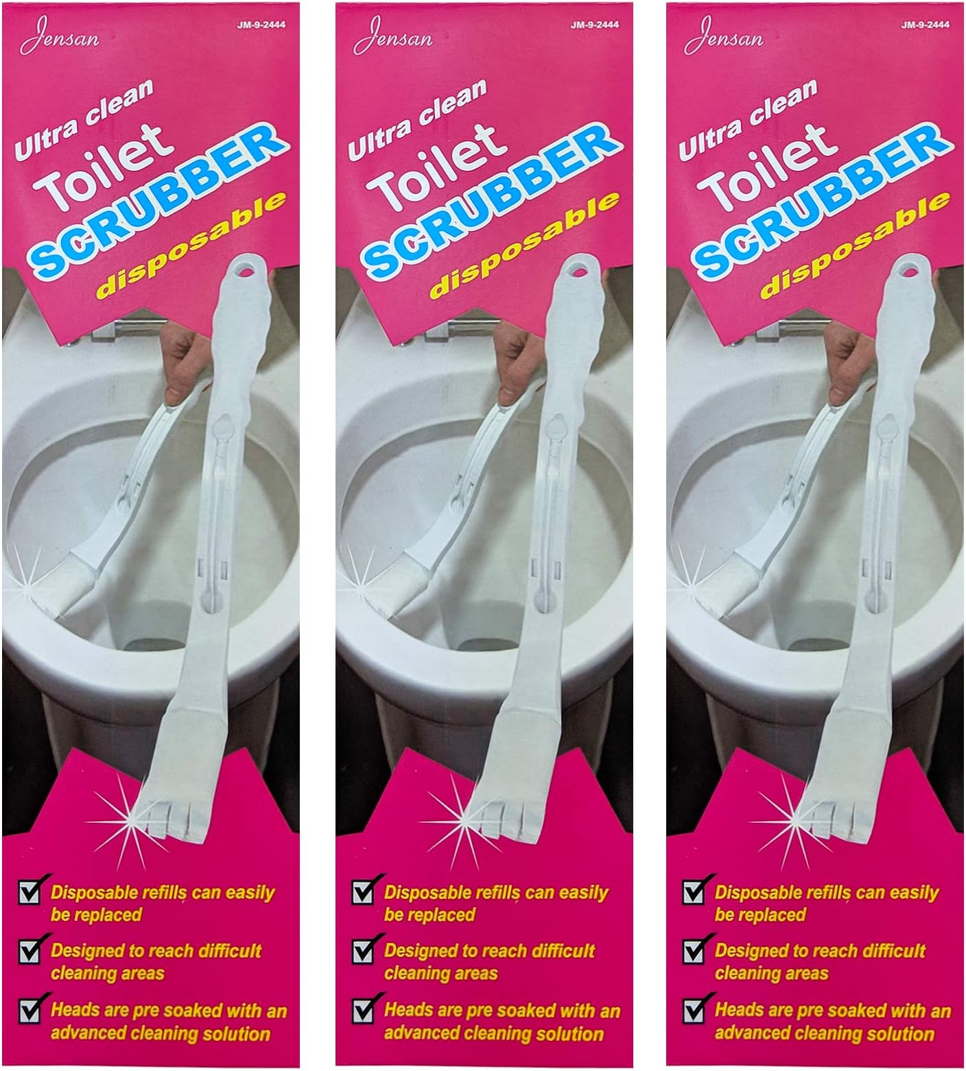 Jensan Ultra Clean Toilet Scrubber Cleaner Brush with 4 Disposable Pads (3 x Scrubbers)