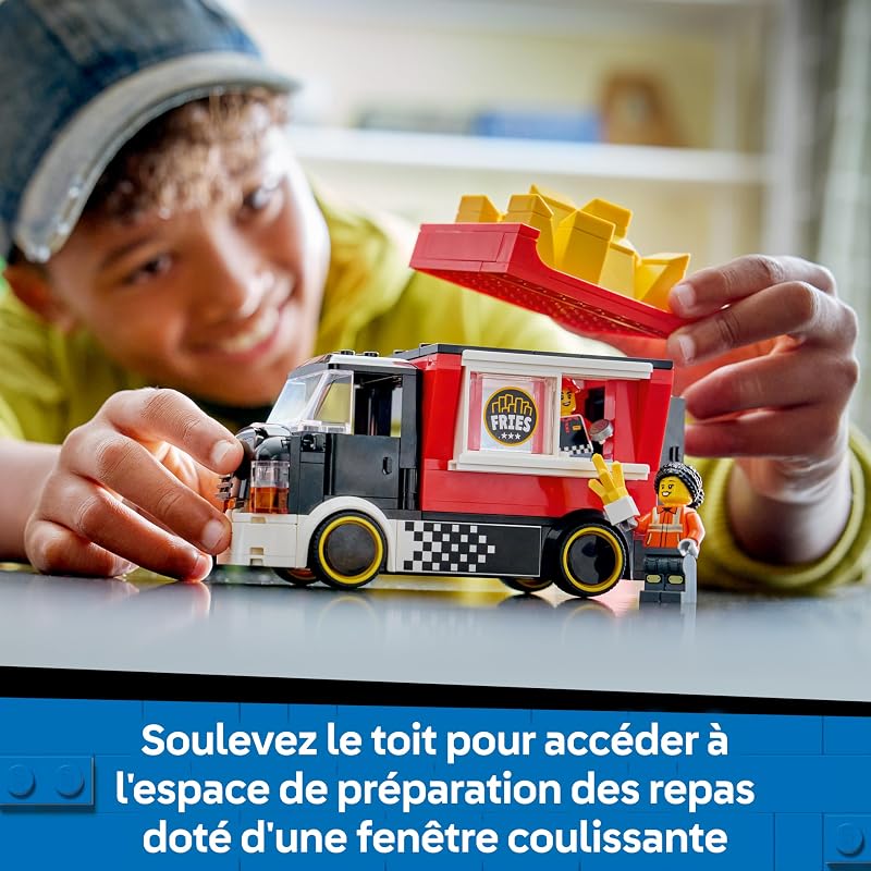City Le Food-Truck de Frites - Maquette de Camion avec Kiosque Amovible, 2 Minifigurines & Accessoires de Nourriture - Idée de Cadeau d'anniversaire pour Garçon dès 5 Ans 60488 — photo 4 sur 8