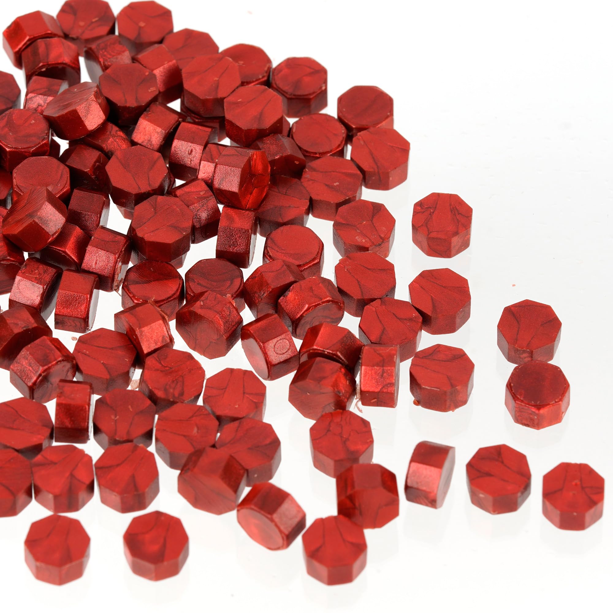 WARFEL 102 Pieces Octagon Wax Seal Beads, Premium Sealing Wax Beads for Letters Certificates Valentine’s Day Cards Wedding Invitations Gift Wrapping Christmas Card Sealing (Metallic Red)