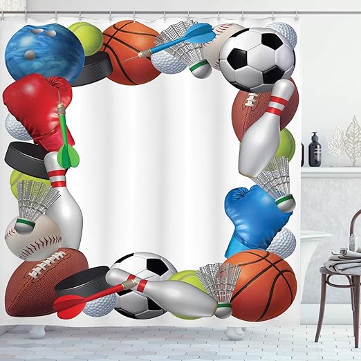 Amazon Com Ambesonne Sports Shower Curtain Frame With Sport