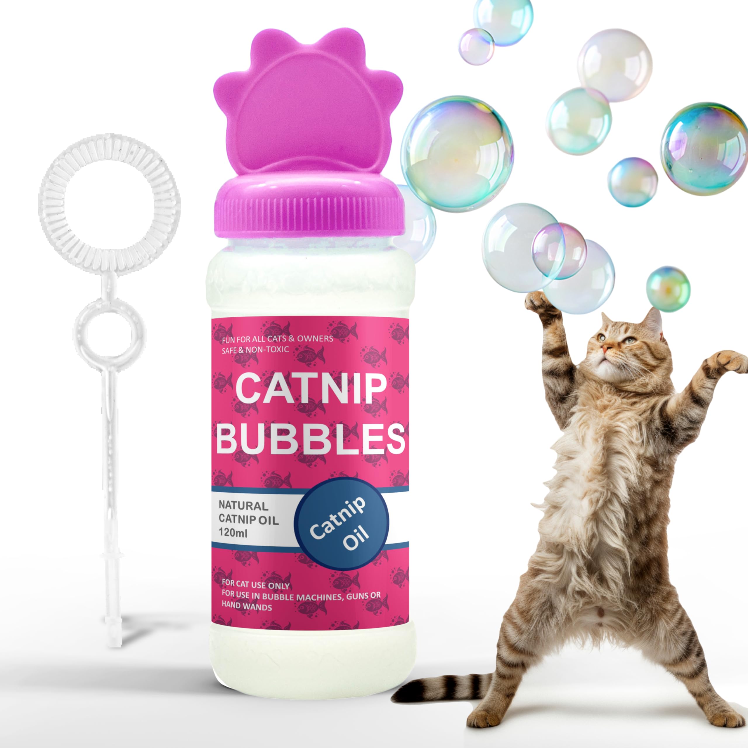 Petopedia Catnip Bubbles for Cats and Kittens - Natural Catnip Oil, Safe Interactive Cat Toys, Bubble Liquid Mix for Exciting Indoor & Outdoor Fetch Play (Pink, 120ml (Pack of 1))