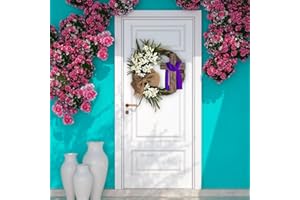 Easter Wreath with Cross Garland - Front Door Wreath Decorations, 22x15 in Handmade Rustic Wreath for Lent Decorations Religi