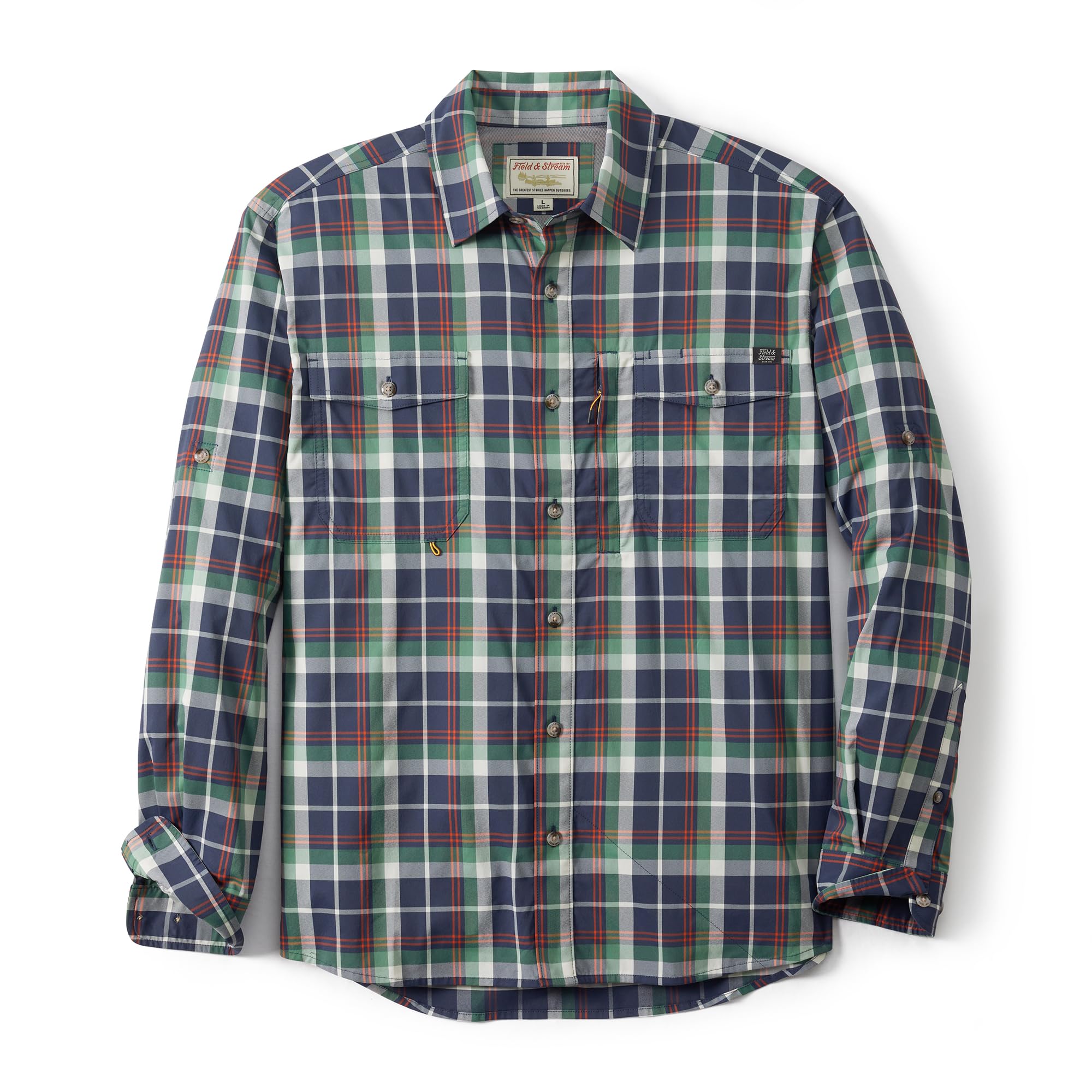 Field & Stream Men’s Line Burner Long Sleeve Fishing Shirt, Grasshopper Plaid, 2X-Large