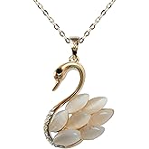 Navachi 18k Yellow Gold Plated Swan Bird Created-Opal Crystal Pendant Necklace 16"+2"