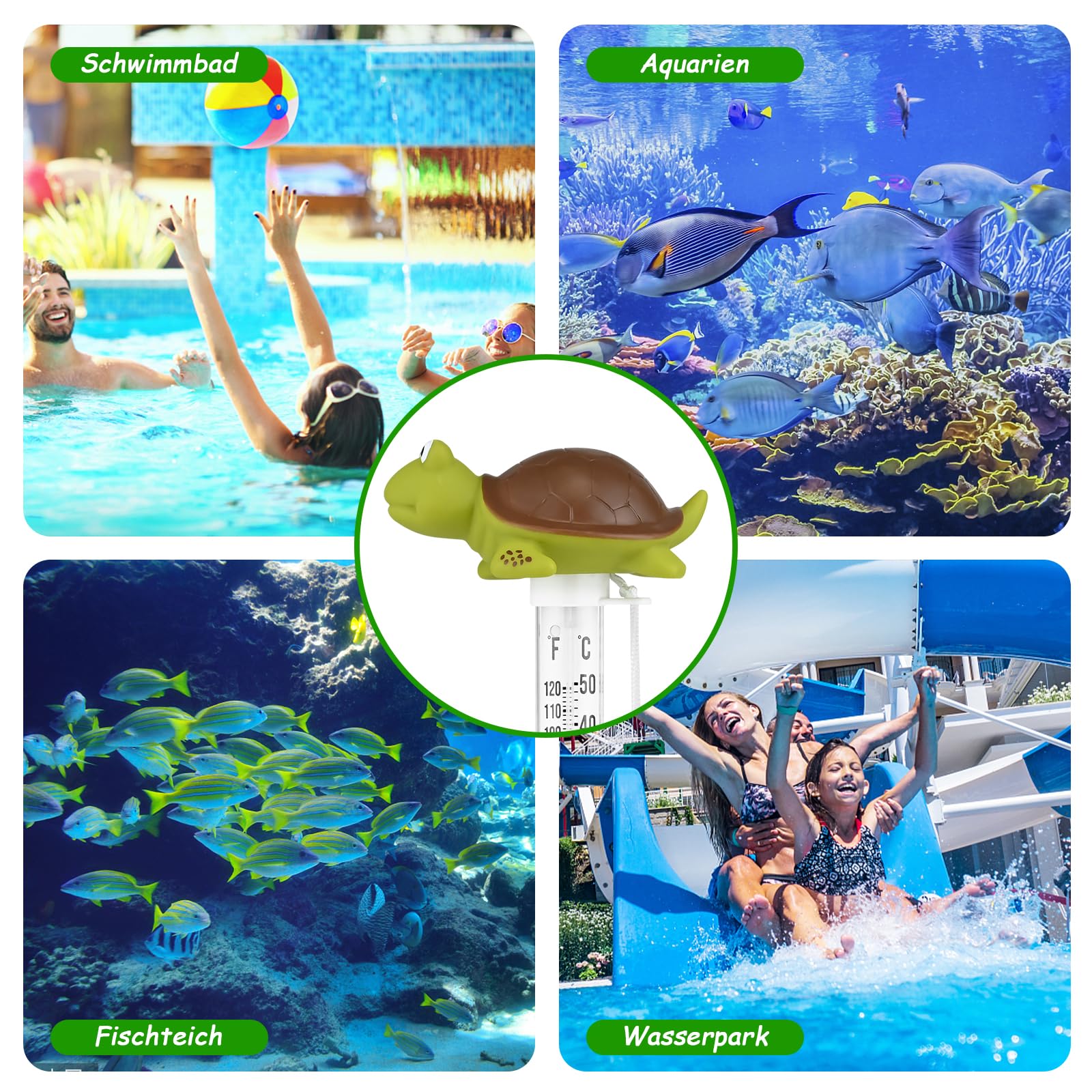 Schwimmendes Wasserthermometer, Schwimmbad Thermometer, Cartoon-Wassertemperatur Thermometer, Bruchsicheres Schwimmbadthermometer mit Seil, Geeignet für Whirlpools im Innen- und Außenbereich, Pools 6