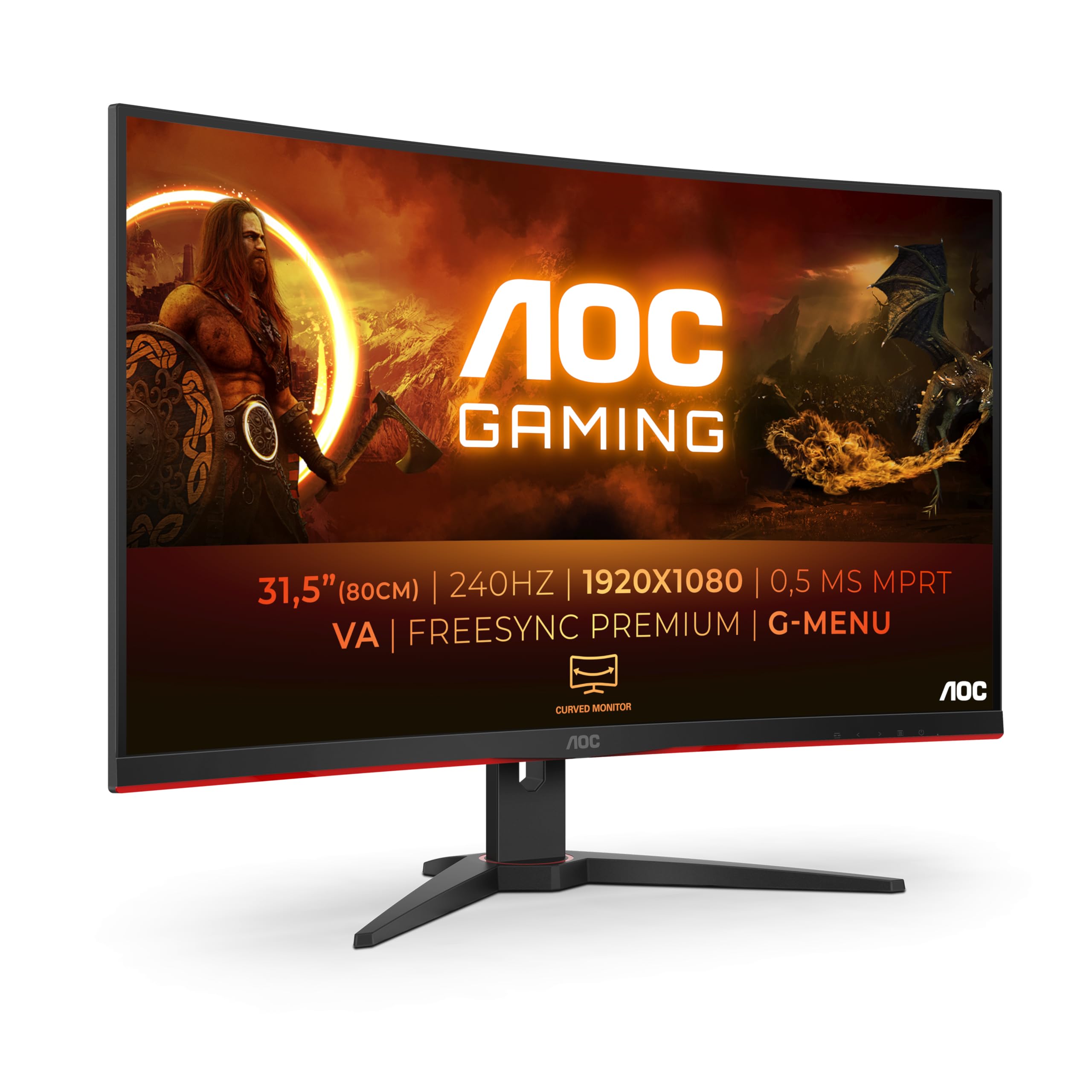 Aoc Gaming C32G2Ze - 32 Inch Fhd Curved Monitor, 240Hz, 1 Ms Mprt, Va Amd Freesync Premium, Low Input Lag (1920X1080@ 240Hz, 300 Cd/M², Hdmi/Dp)