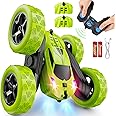 QUNREDA Remote Control Car for Kids Ages 6+, RC Cars Stunt Car Toy 4WD Double Sided 360° Rotating Remote Control with Headlights, Birthday Xmas Gifts for Boys 6 7 8 9 10 11 12 Green