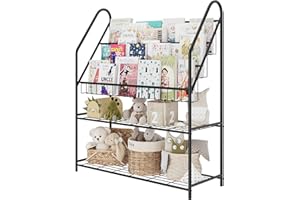 Emiosmt Black Bookcase for Children Metal Kids Bookshelves Modern Minimalist Toy Storage Large Bookshelf for Bookstore Bedroom, Classroom Furniture, Living, Library, Book Display Rack