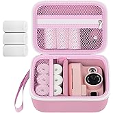 Kids Instant Print Camera Case for Dylanto for ESOXOFFORE for DUDUDRAGON with 3 Rolls Paper Refill, Digital Cameras Bag for ETIKEZ for Himont with Strap& Mesh Pocket for Thermal Paper (Box Only) Pink