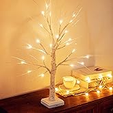 Woohaha Birch Tree Valentines Day Decorations Indoor for Home,2ft 24LED Warm White Light Up Birch Tree,Battery&USB Tabletop Timer Artificial Mini Christmas Tree with Lights for Holiday Party Wedding