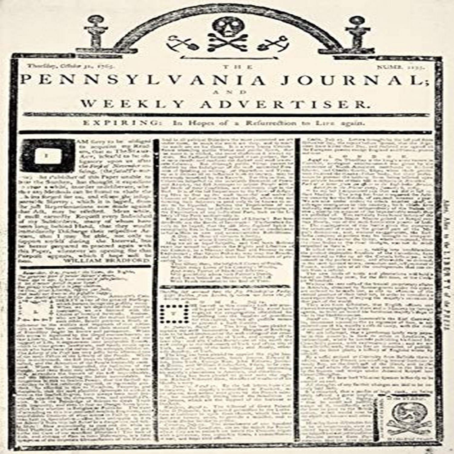 Stamp Act 1765 Nfront Page Of The Pennsylvania Journal 31 October 1765 With Articles And A Cartoon Attacking The Stamp Act Poster Print By 24 X 36 Amazon In Home Kitchen