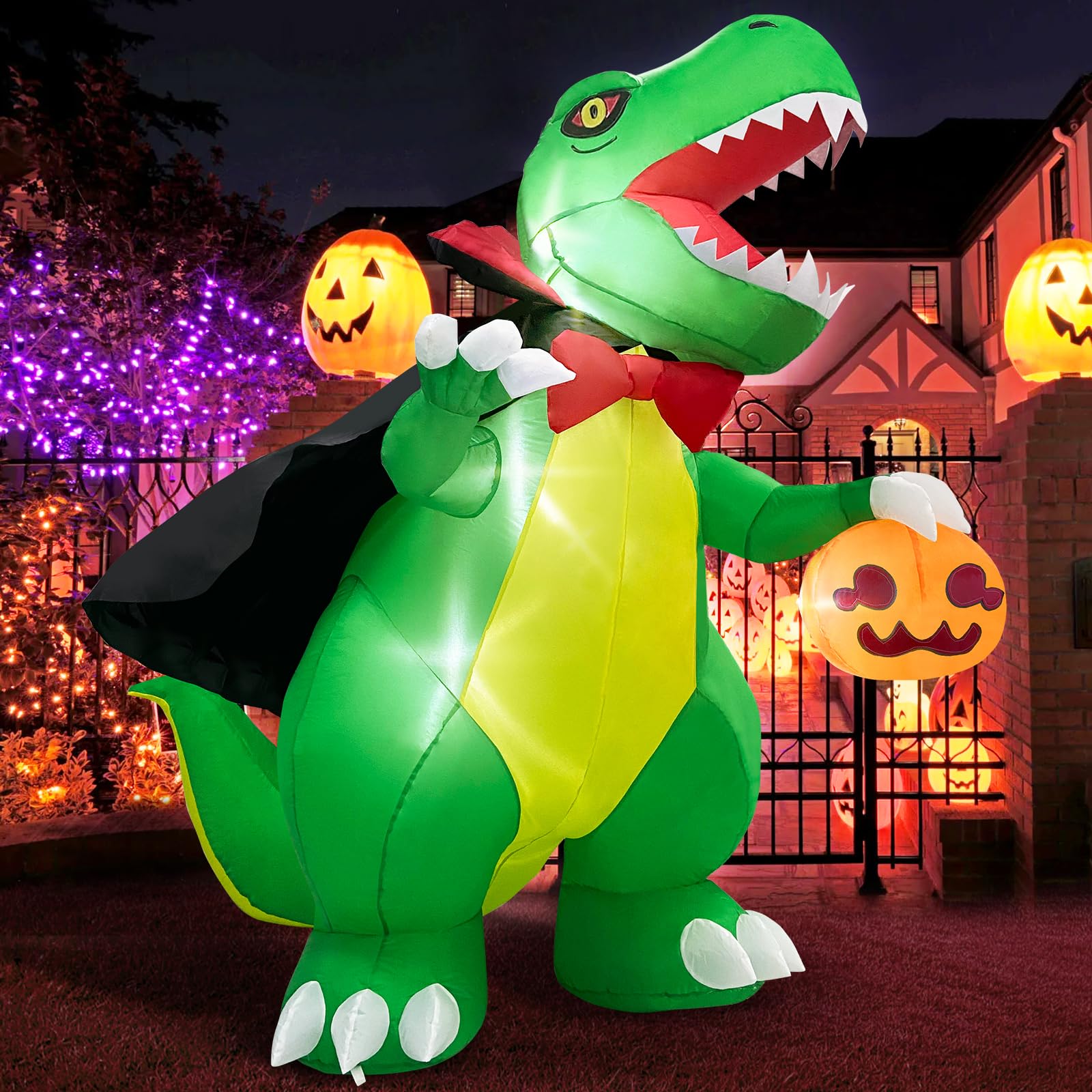 Photo 1 of Halloween Inflatables Blow Up Outdoor Yard Decorations 6FT Tall Pumpkin Dinosaur, Giant Scary Outside Blowups Lawn Entrance Decor, Large Cute Funny Happy Spooky Trick or Treat Inflated Vampire