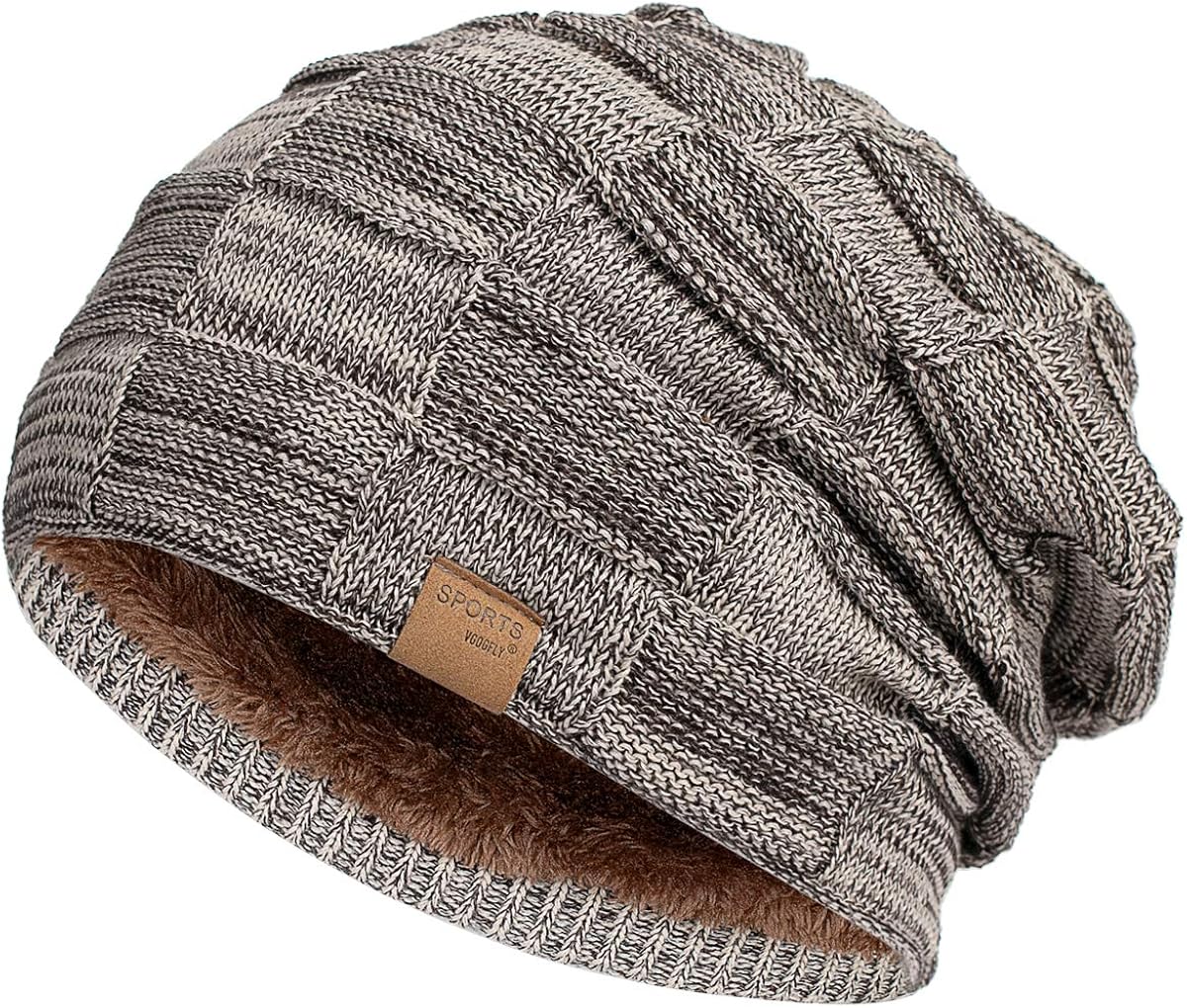 Vgogfly Slouchy Beanie for Men Winter Hats for Guys Cool Beanies Mens Lined Knit Warm Thick Skully Stocking Binie Hat at  Men’s Clothing store