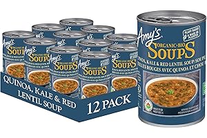 Amy’s Kitchen Organic Quinoa, Kale & Red Lentil Soup – Vegan, Gluten-Free, Dairy-Free, Soy-Free, Kosher, Plant-Based, 12-pack