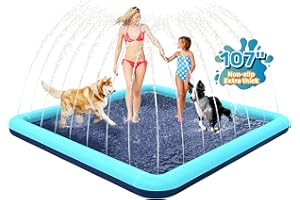 Bilibara 107'' Splash Pad for Dogs, Non-Slip Sprinkler for Kids, Square Splash Pad for Kids Ages 4-8, Splash Pads for Toddlers 1-3, Dog Sprinkler Shallow Pool, Outdoor Water Toys for Backyard, Teal