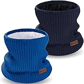 XFUEL Kids Neck Warmer, 2 Pack, Knitted Winter Neck Gaiter, Fleece Lined Infinity Scarf for Boys Girls