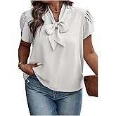Verdusa Women's Plus Size Work Blouse Bow Tie Neck Petal Sleeve Blouse Office Work Shirt Top
