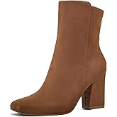mysoft Women's Ankle Boots Square Toe Side Zipper GoGo Boots Chunky Block Heel Mid Calf Low Heeled Short Booties