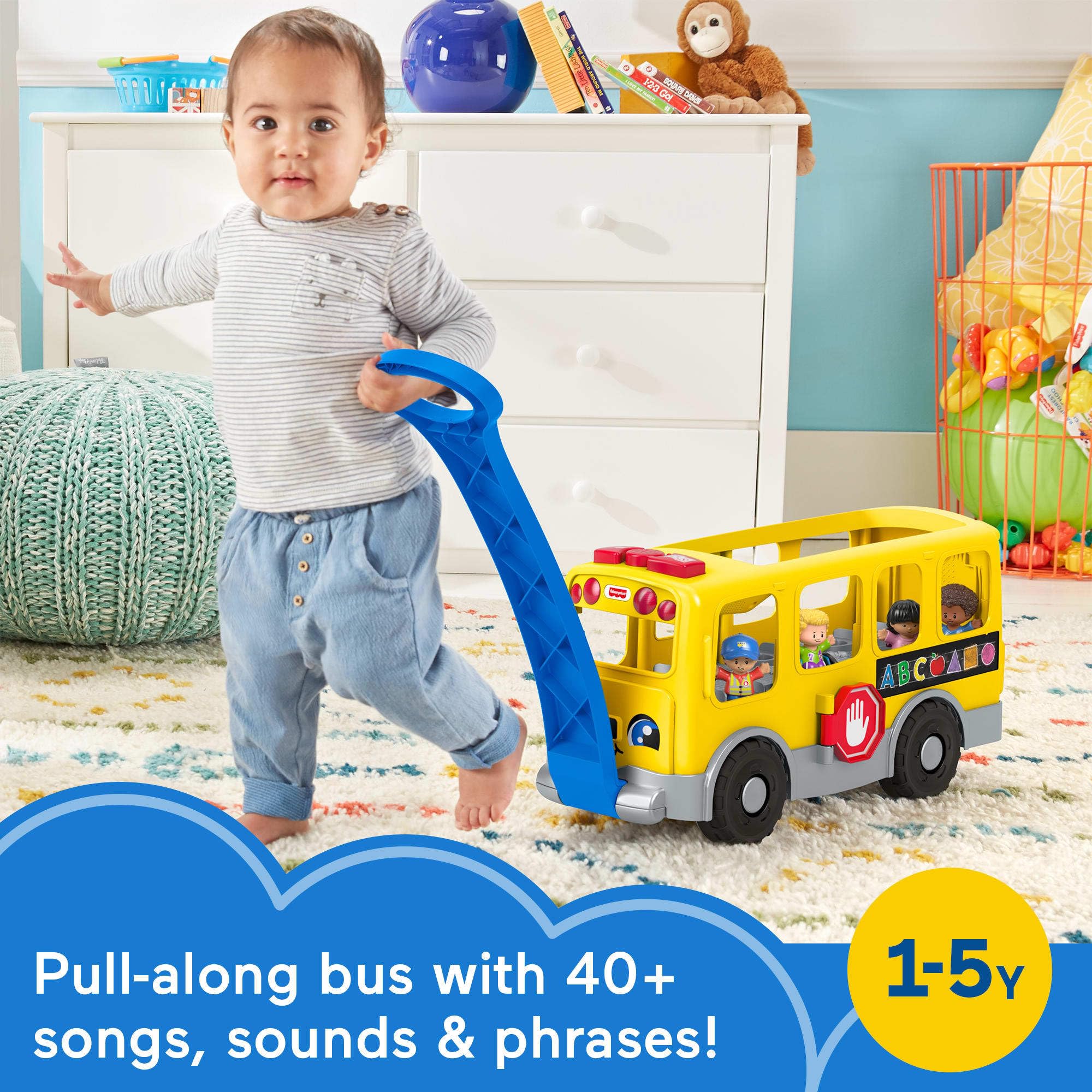 Fisher-Price Little People Toddler Toy Big Yellow School Bus & Community Heroes Set, Musical Pull-Along Vehicle & Figures for Kids Ages 1+ Years (Amazon Exclusive)