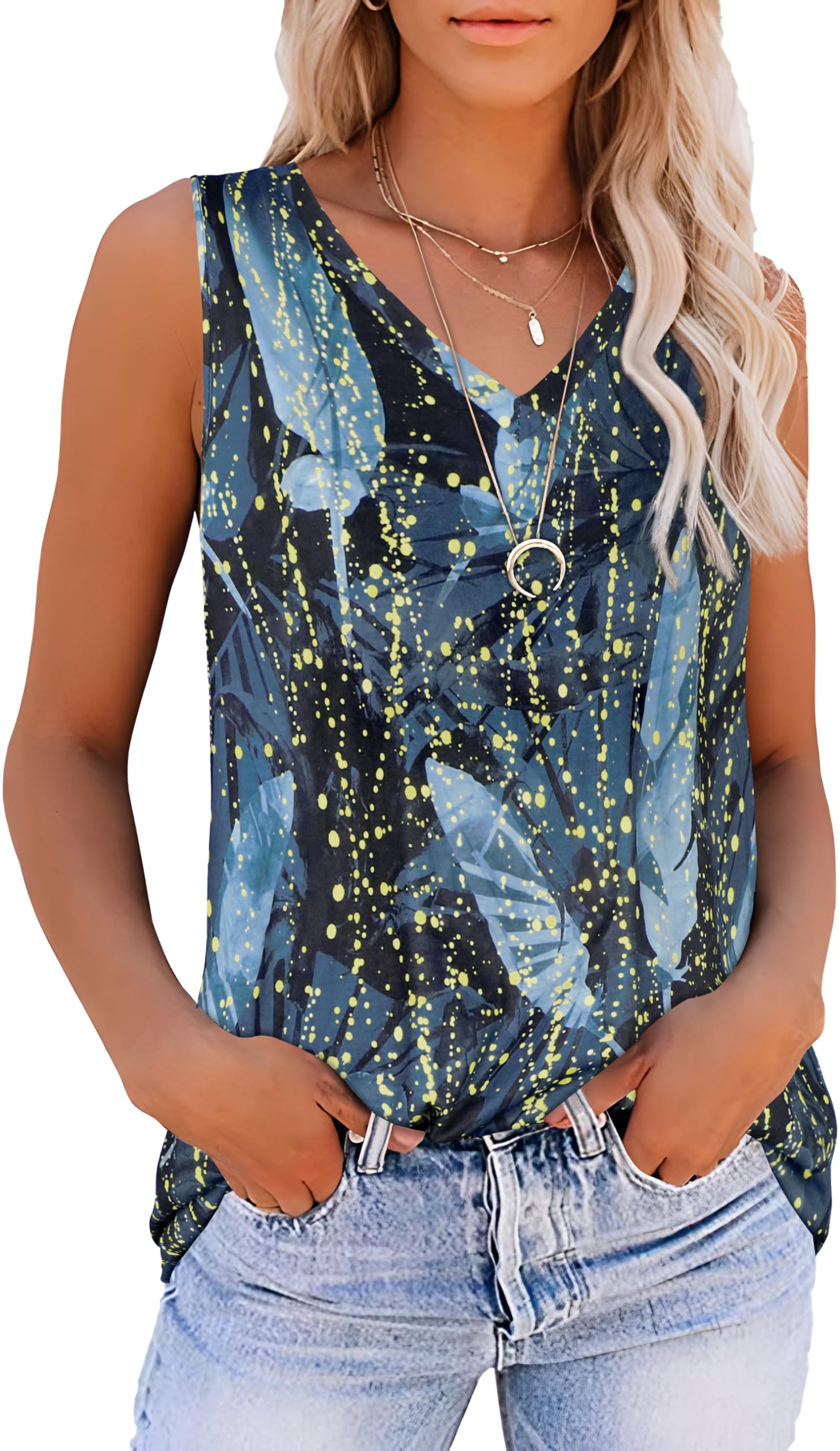 Photo 1 of ***SIMILAR****Sleeveless Tops for Women V Neck T Shirts Summer Casual Loose Tunic Blouses(Cadet Blue, L)