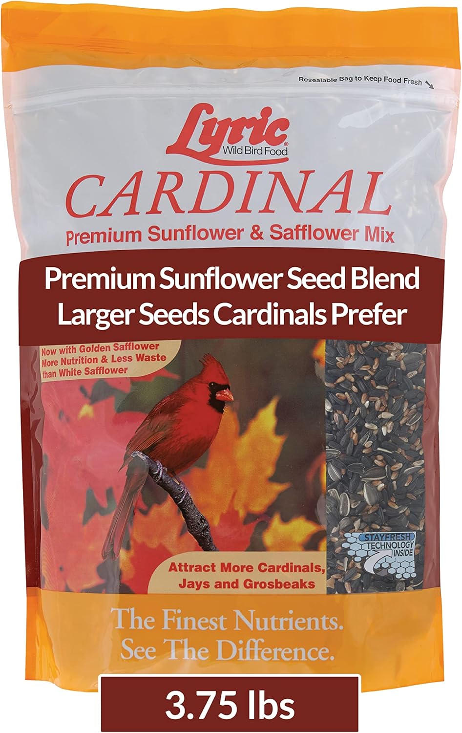 Backyard Birding & Wildlife - Lyric Cardinal Wild Bird Seed - Sunflower & Safflower Premium Bird Food Mix for Cardinals, Grosbeaks & Blue Jays - 3.75 lb bag