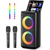 Bluetooth Speaker with 2 Wireless Microphones, 30W Big Party Speaker for Adults Kid Karaoke with Lights, Portable 6000mAh Large Battery Speaker Support TWS/AUX/USB/TF Card for Home Party Gift