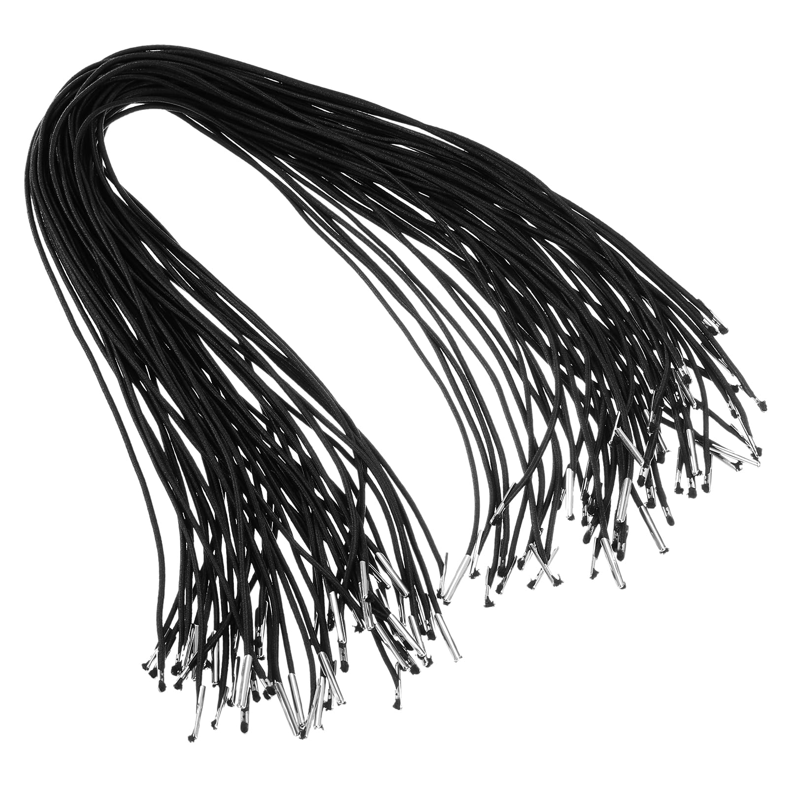 PATIKIL 20 Inch Elastic Barbed Cord, 50 Pcs 1.6mm Loop Stretch Round String with Metal Barb Fasteners for Hats Masks Menus Crafting Book, Black (50cm)