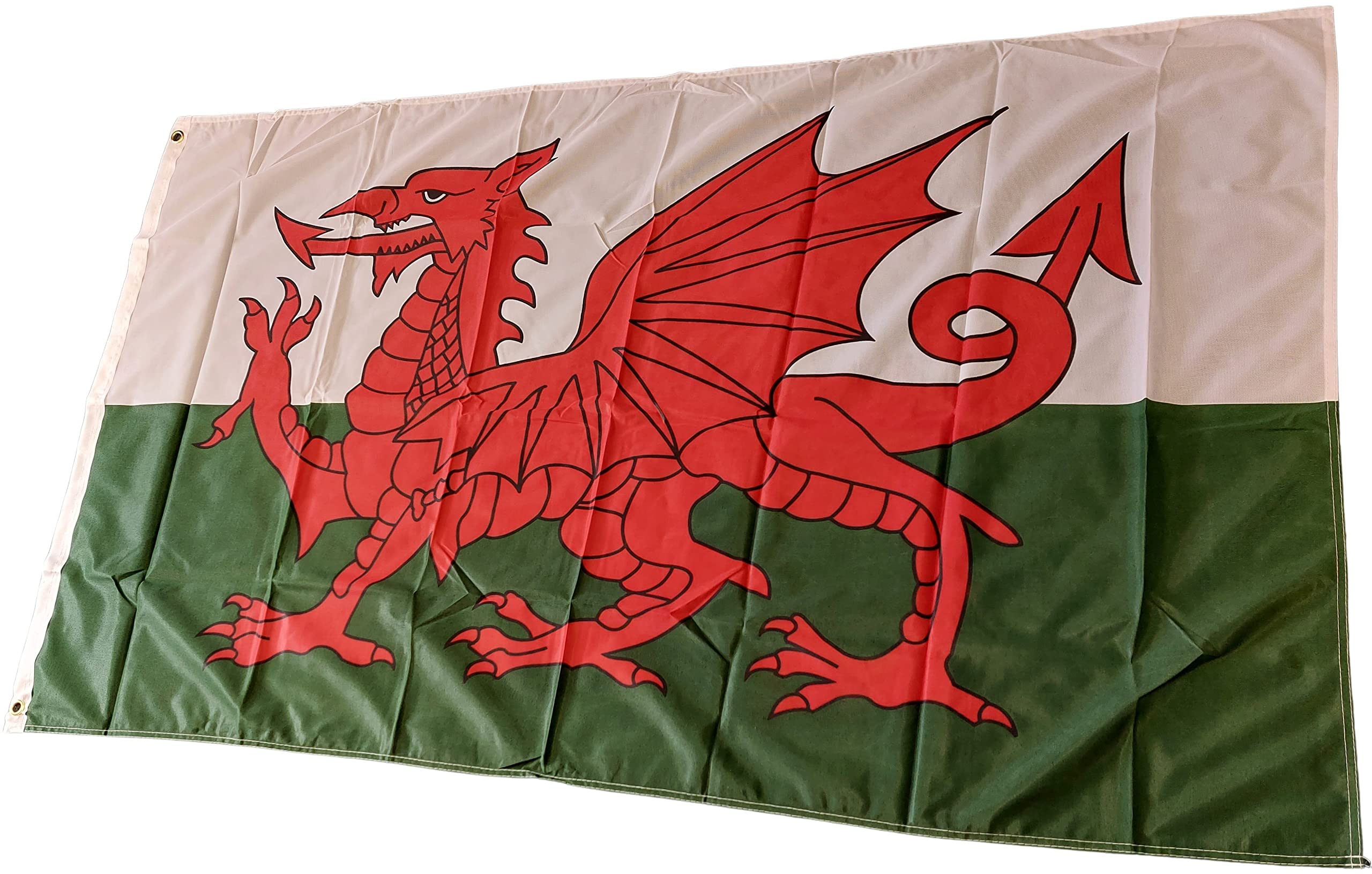 NWFlags Wales Flag 5ft x 3ft | Outdoor Heavy 110d Knitted Polyester | 5x3 Welsh Dragon Heavy Duty Strong Flag for Garden Flagpole with 2 metal eyelets