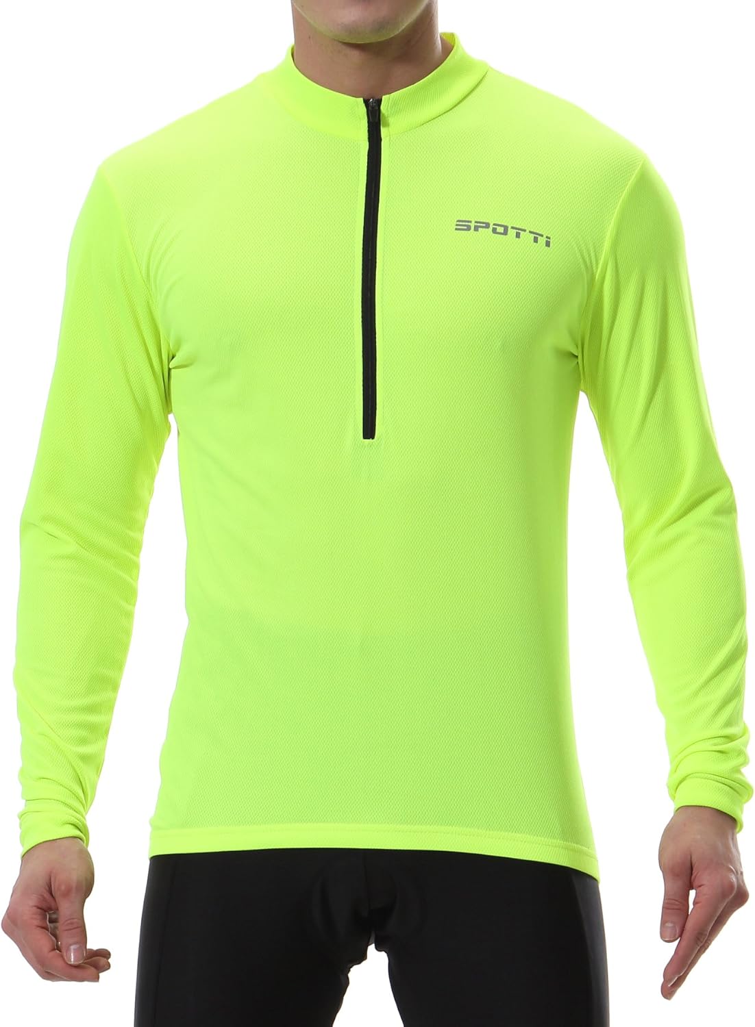 Spotti Men's Cycling Bike Jersey Long Sleeve with 3 Rear Pockets - Moisture Wicking, Breathable, Quick Dry Biking Shirt : Clothing