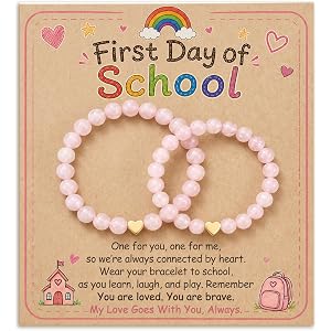 HGDEER Back to School Gifts, First Day of School Mommy and Me Bracelets | Genuine Rose Quartz, Gentle on Sensitive Skin, Matc